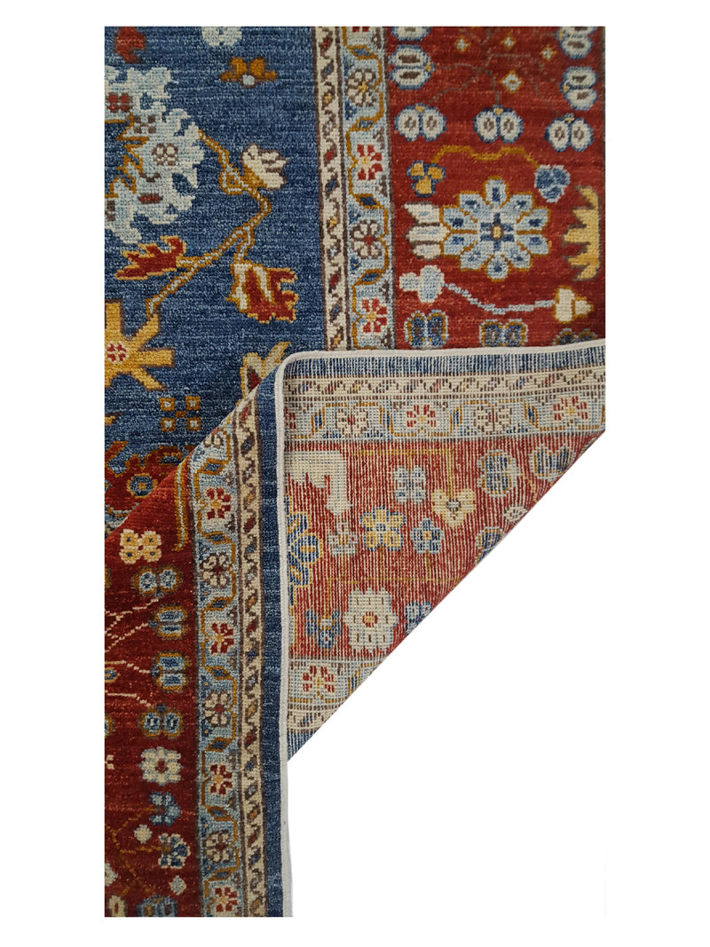 Pacific Ushak Wool Weft 17028 Blue Red Transitional Hand Knotted Rug