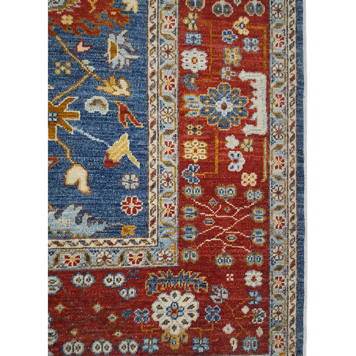 Pacific Ushak Wool Weft 17028 Blue Red Transitional Hand Knotted Rug