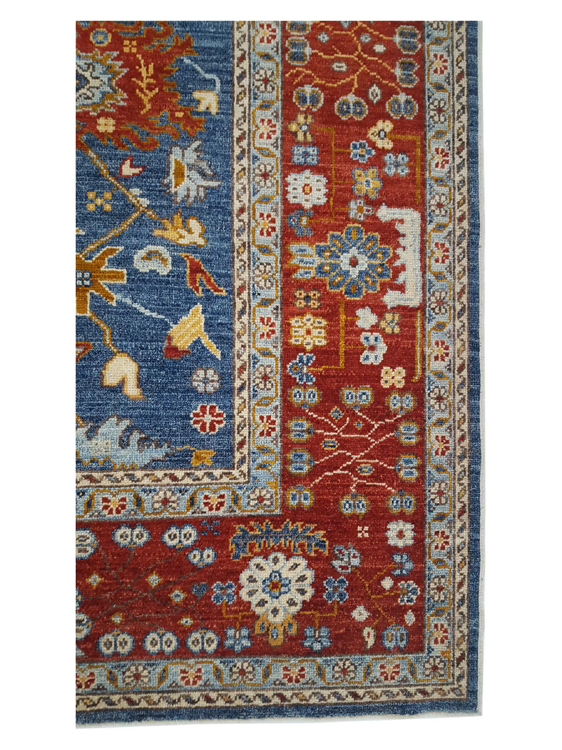 Pacific Ushak Wool Weft 17028 Blue Red Transitional Hand Knotted Rug