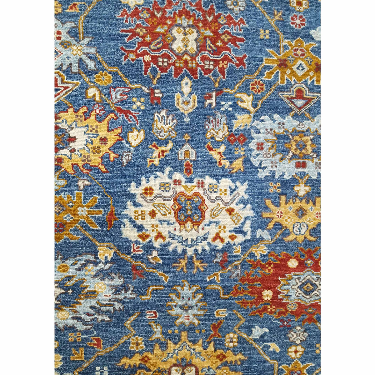 Pacific Ushak Wool Weft 17028 Blue Red Transitional Hand Knotted Rug