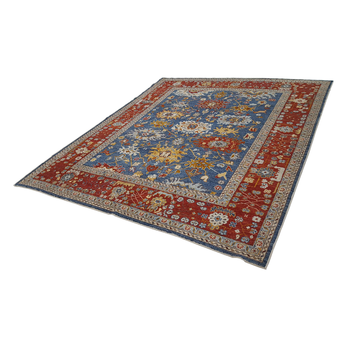 Pacific Ushak Wool Weft 17028 Blue Red Transitional Hand Knotted Rug