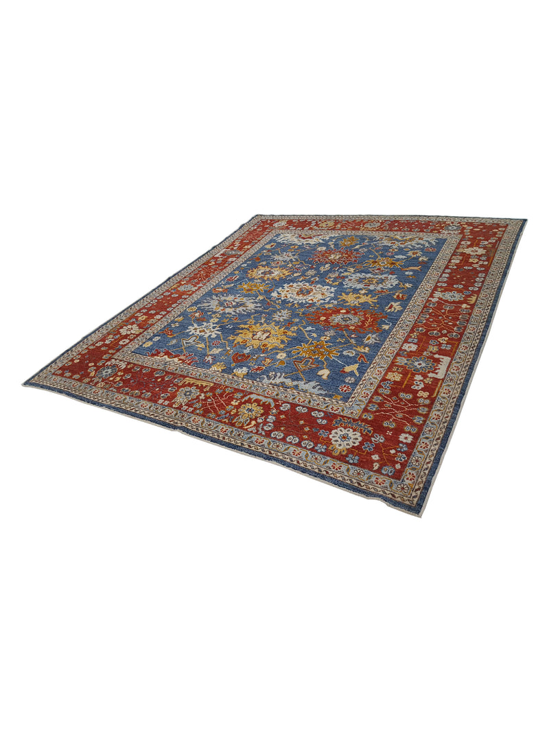 Pacific Ushak Wool Weft 17028 Blue Red Transitional Hand Knotted Rug