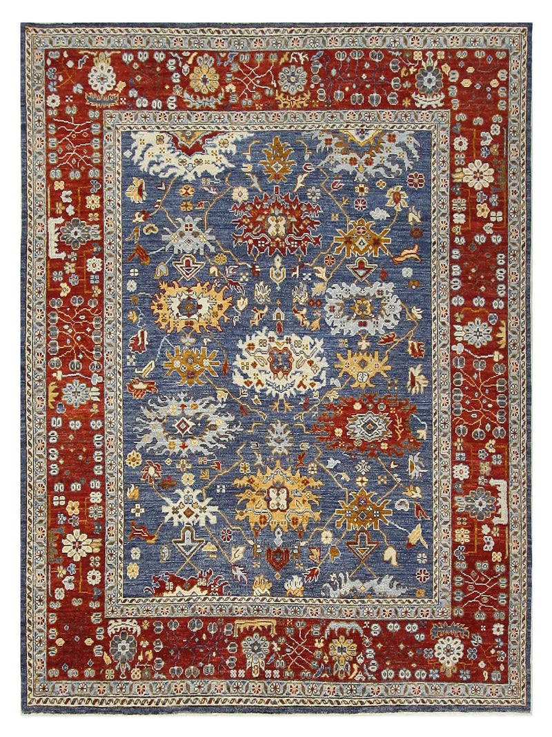 Pacific Ushak Wool Weft  Blue Red Transitional