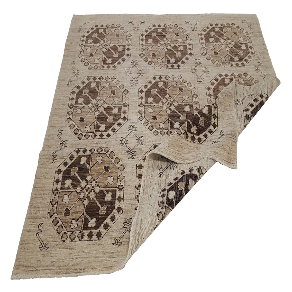 Pacific Tekke 17066 Ivory Brown Transitional Hand Knotted Rug