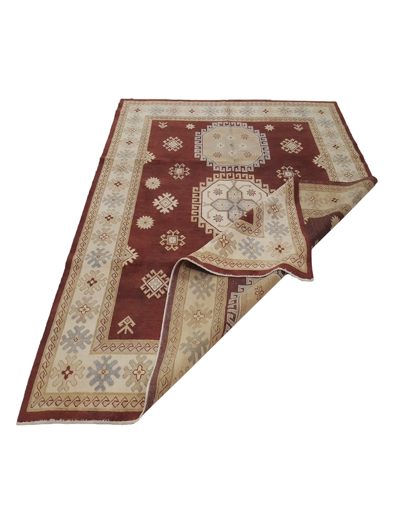 Pacific Kazak 17077 Brown Beige Traditional Hand Knotted Rug
