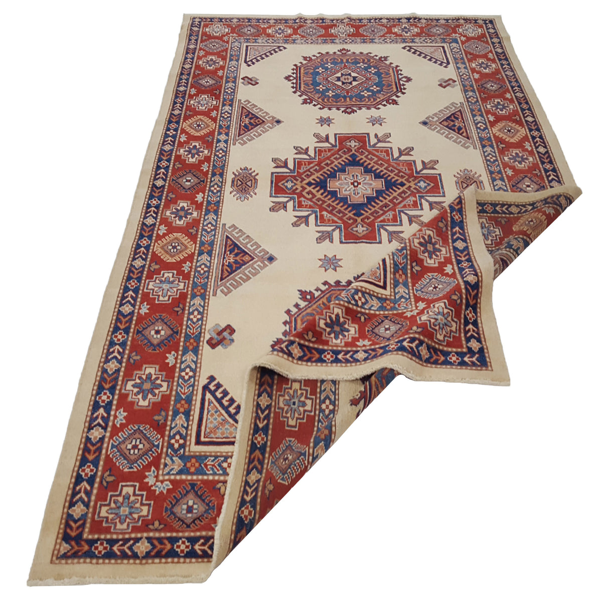 Pacific Kazak 17083 Ivory Red Traditional Hand Knotted Rug