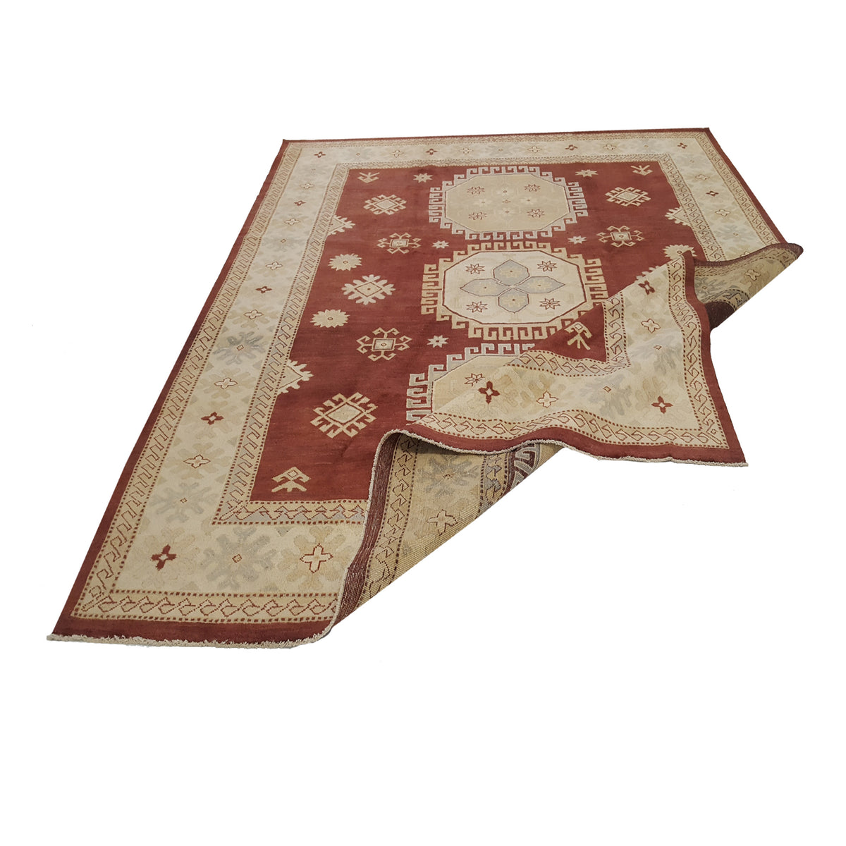 Pacific Kazak 17084 Brown Beige Traditional Hand Knotted Rug