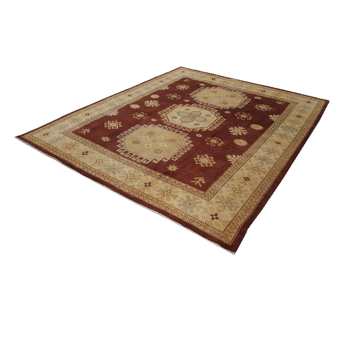 Pacific Kazak 17084 Brown Beige Traditional Hand Knotted Rug