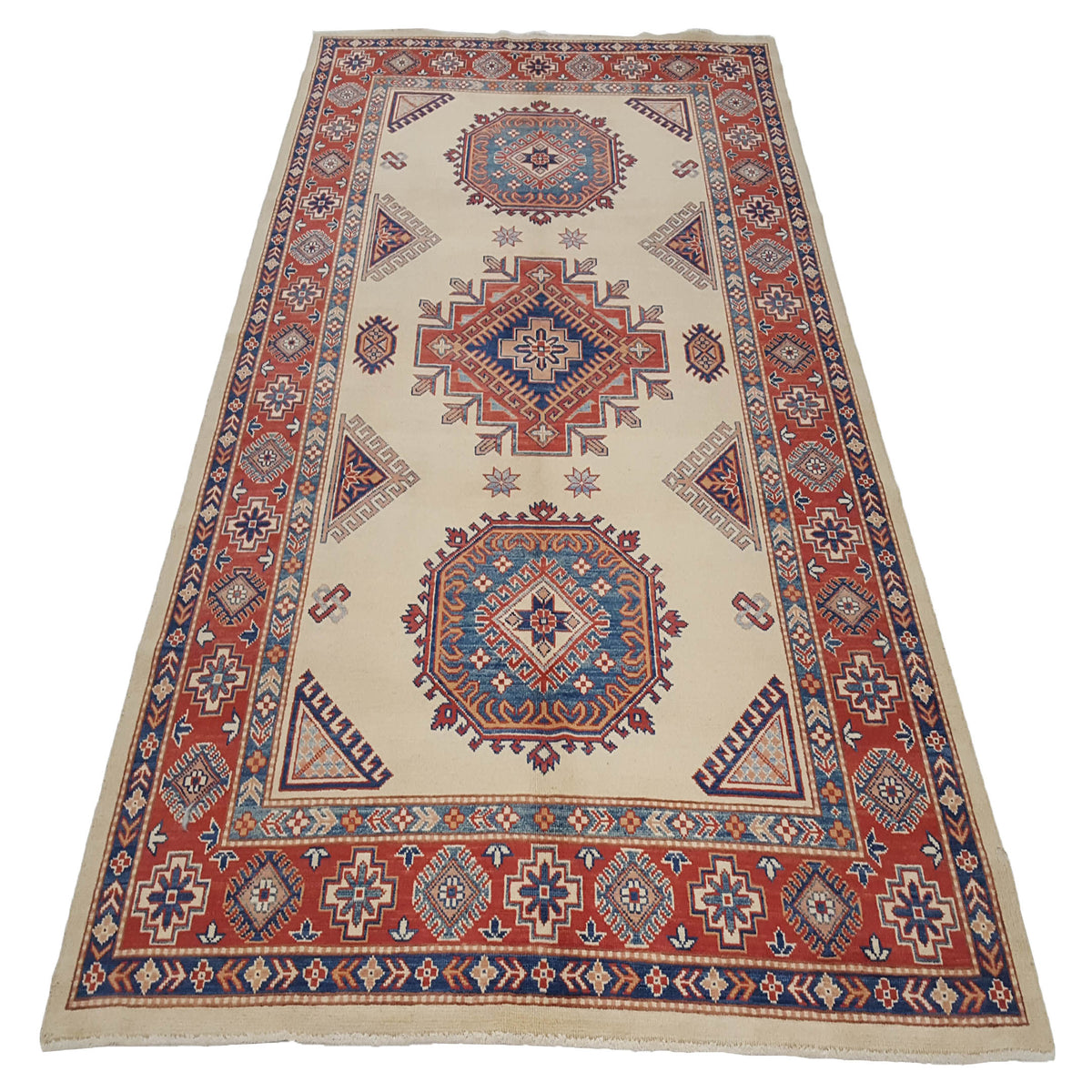 Pacific Kazak 17086 Beige Red Traditional Hand Knotted Rug