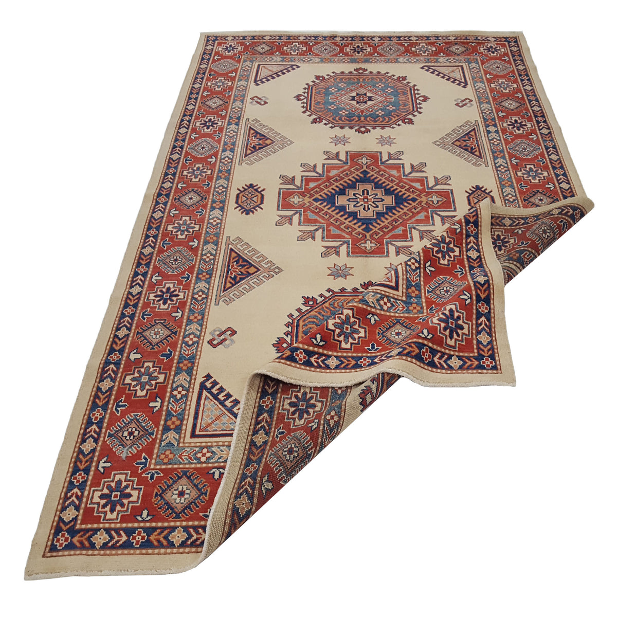 Pacific Kazak 17086 Beige Red Traditional Hand Knotted Rug
