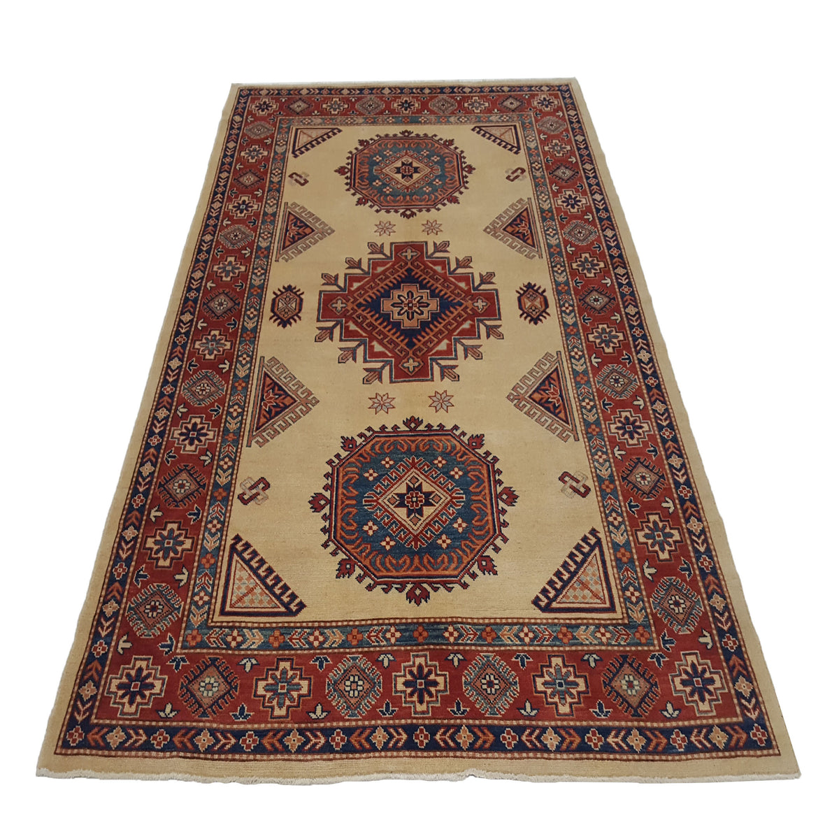 Pacific Kazak 17093 Beige Red Traditional Hand Knotted Rug