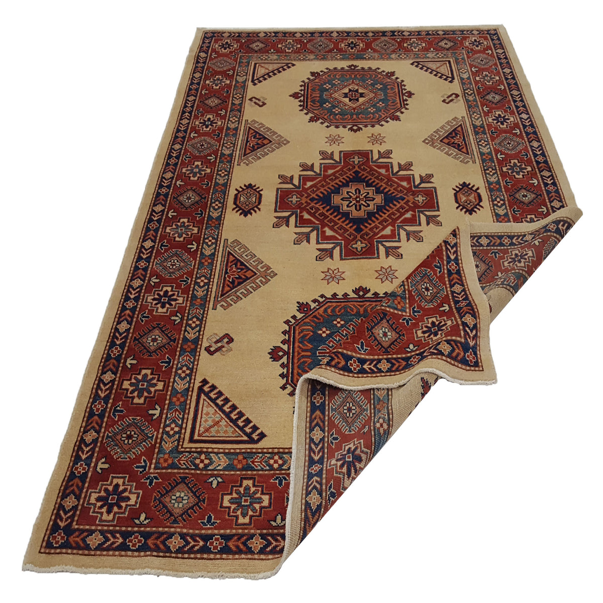 Pacific Kazak 17093 Beige Red Traditional Hand Knotted Rug