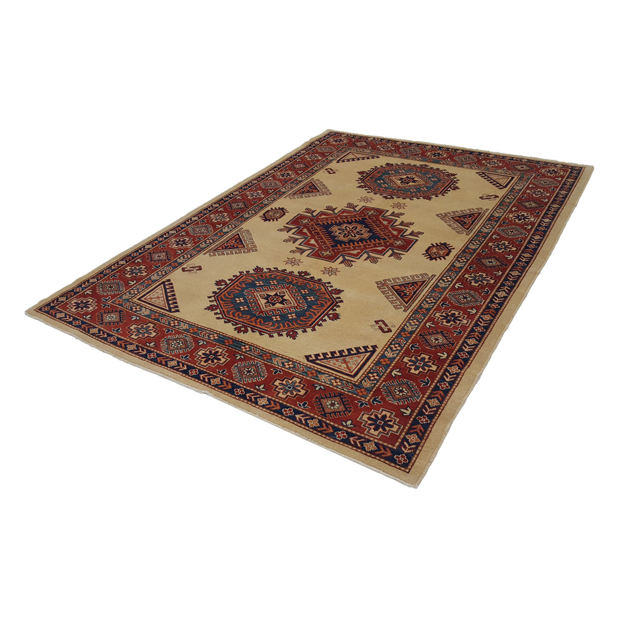 Pacific Kazak 17093 Beige Red Traditional Hand Knotted Rug