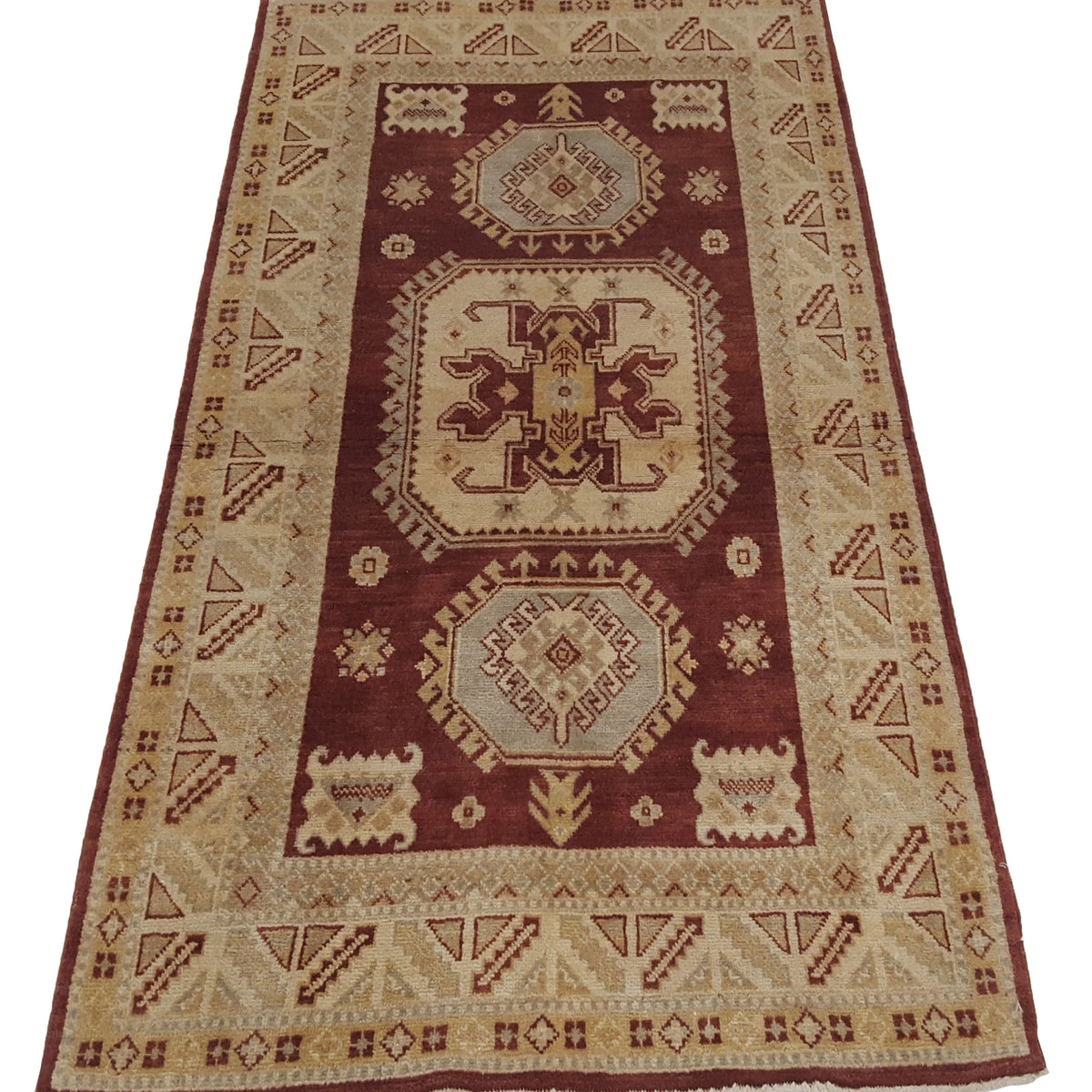 Pacific Kazak 17119 Burgundy Beige Traditional Hand Knotted Rug