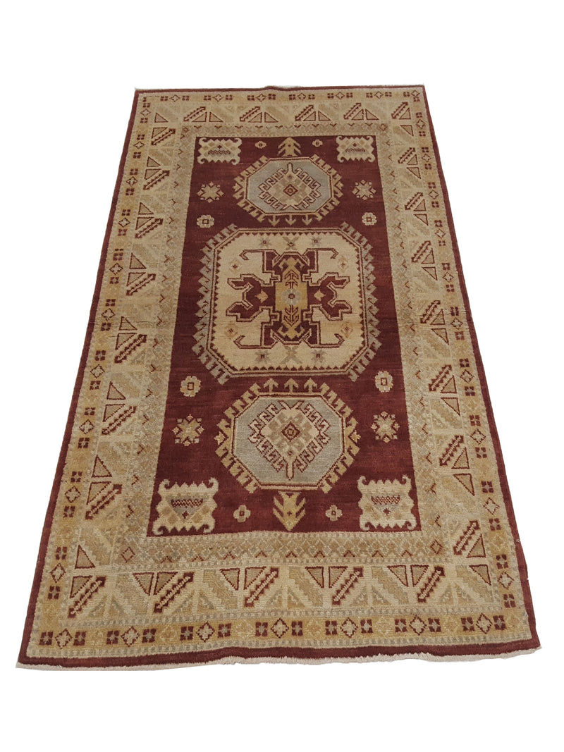 Pacific Kazak 17119 Burgundy Beige Traditional Hand Knotted Rug