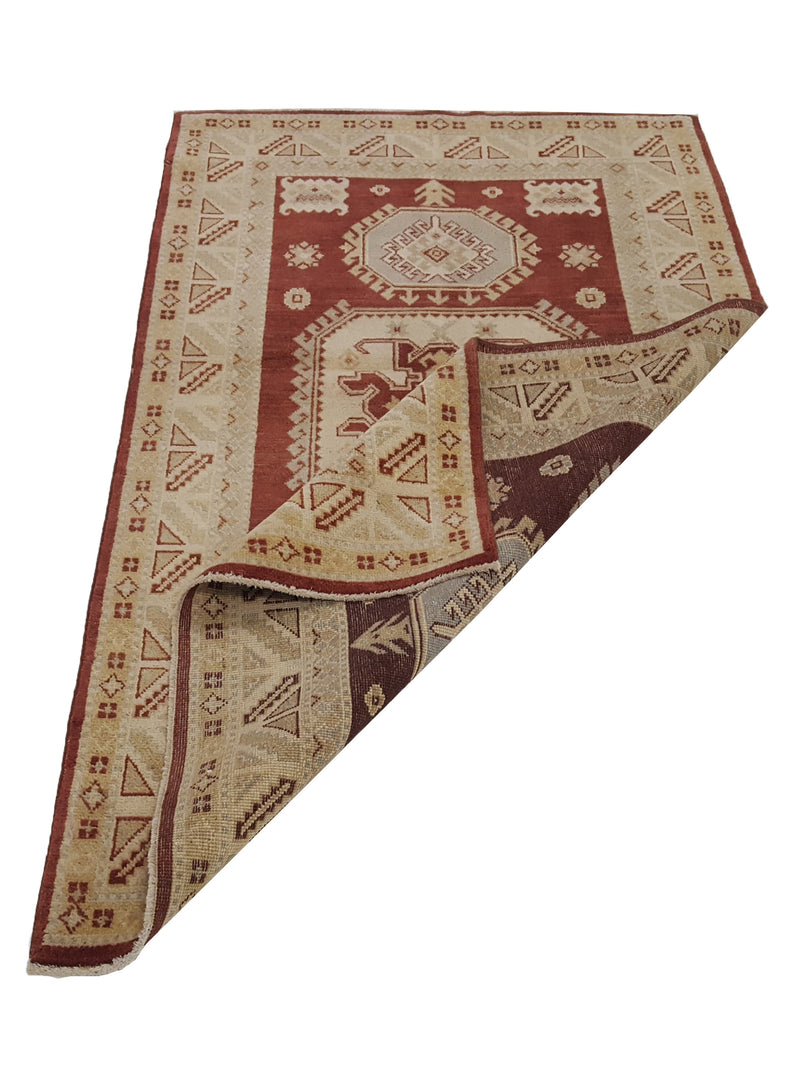 Pacific Kazak 17119 Burgundy Beige Traditional Hand Knotted Rug