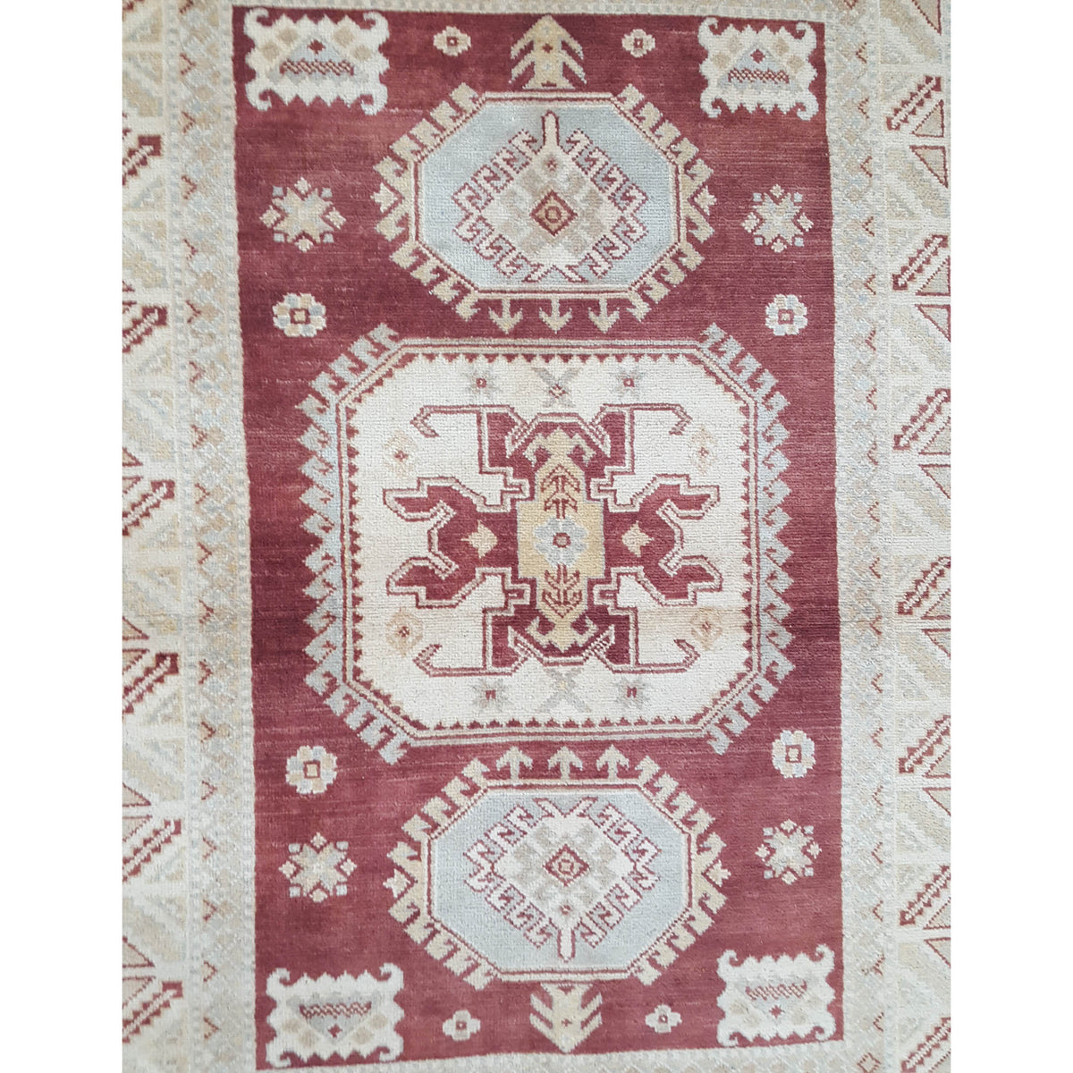 Pacific Kazak 17119 Burgundy Beige Traditional Hand Knotted Rug