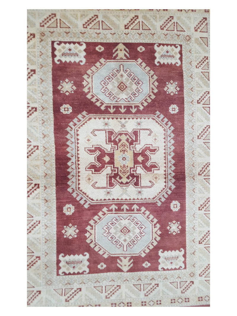 Pacific Kazak 17119 Burgundy Beige Traditional Hand Knotted Rug