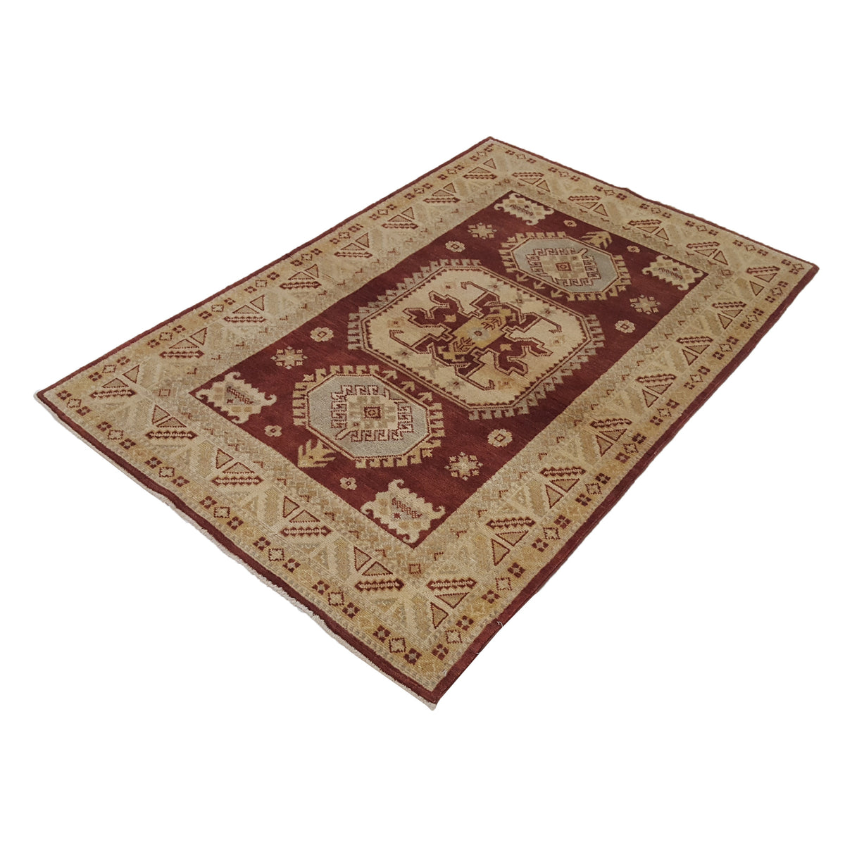 Pacific Kazak 17119 Burgundy Beige Traditional Hand Knotted Rug