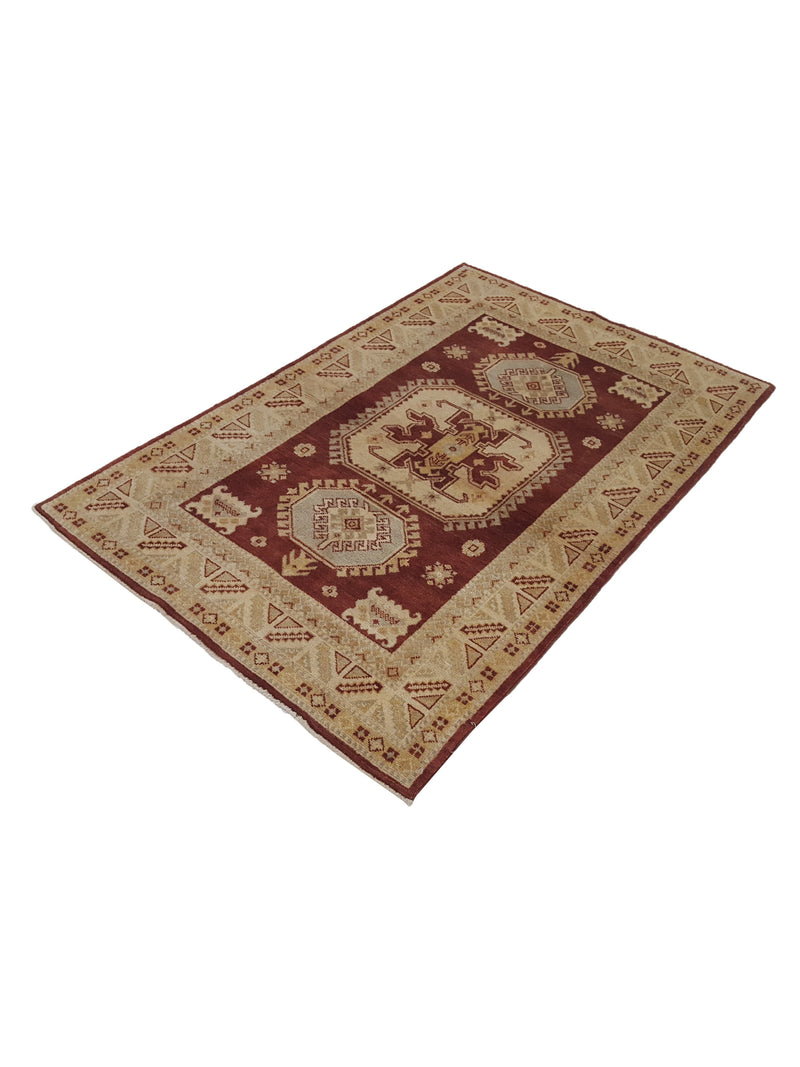 Pacific Kazak 17119 Burgundy Beige Traditional Hand Knotted Rug