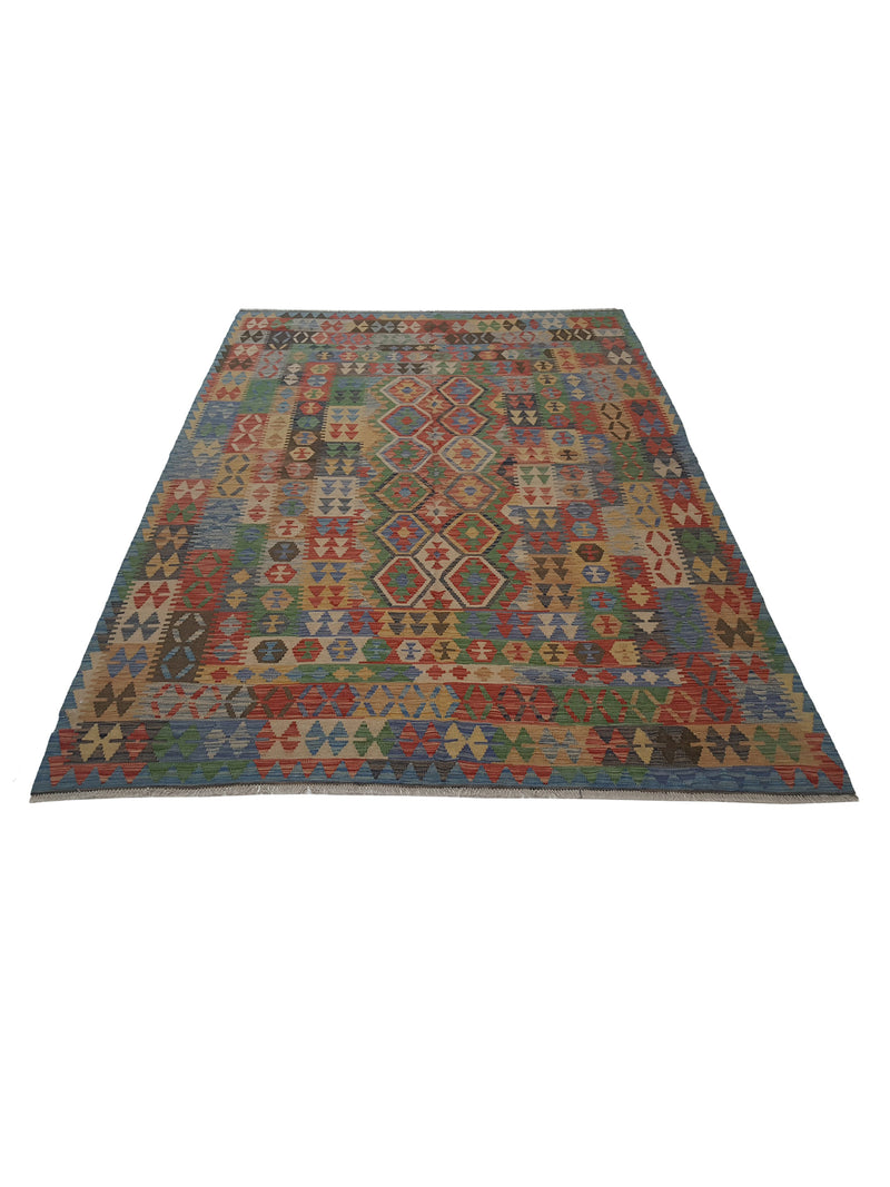Aura Kilim 17168 Green Multi Kilim Hand Woven Rug