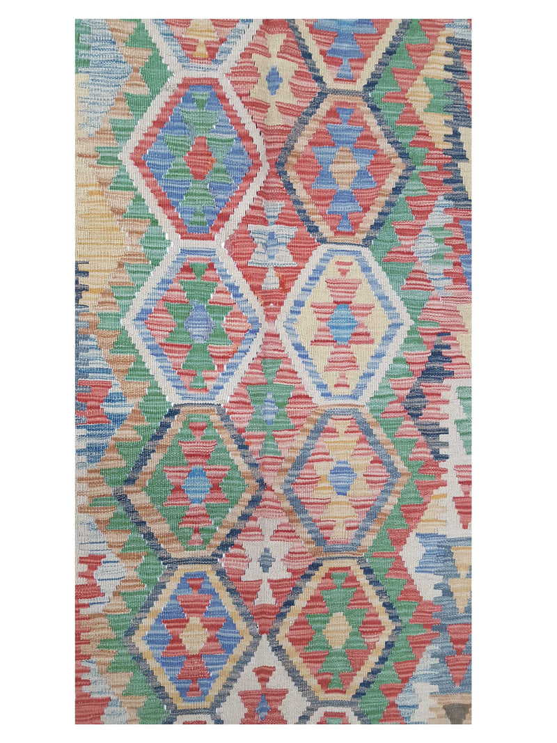 Aura Kilim 17168 Green Multi Kilim Hand Woven Rug