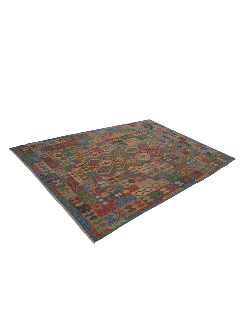Aura Kilim 17168 Green Multi Kilim Hand Woven Rug