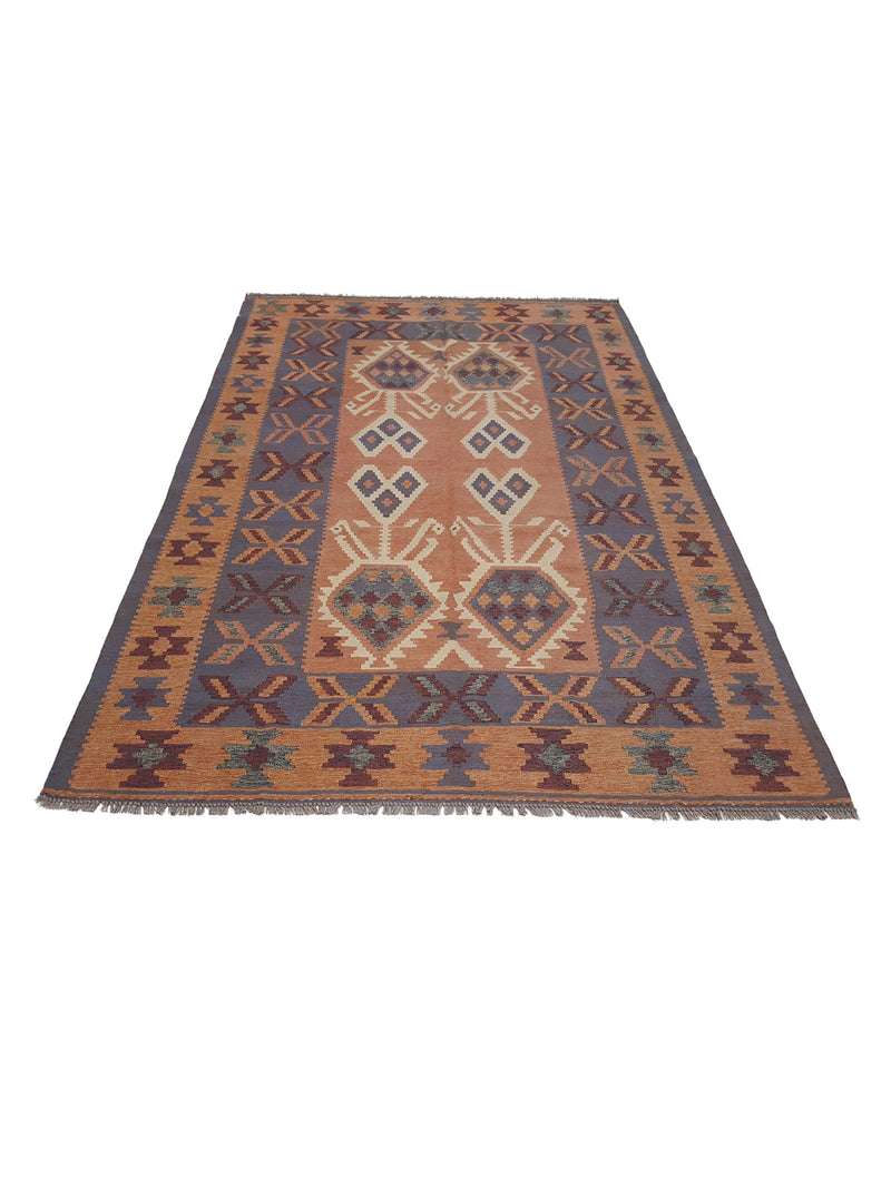 Aura Kilim 17178 Grey Pumpkin Kilim Hand Woven Rug