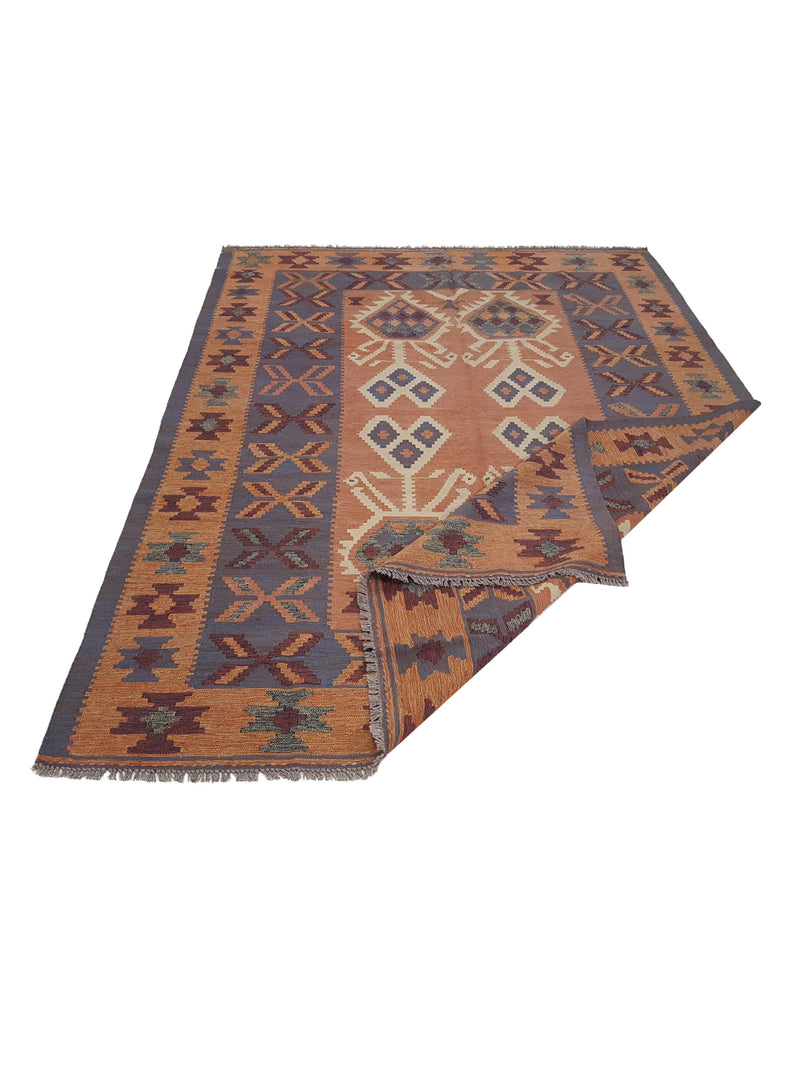 Aura Kilim 17178 Grey Pumpkin Kilim Hand Woven Rug