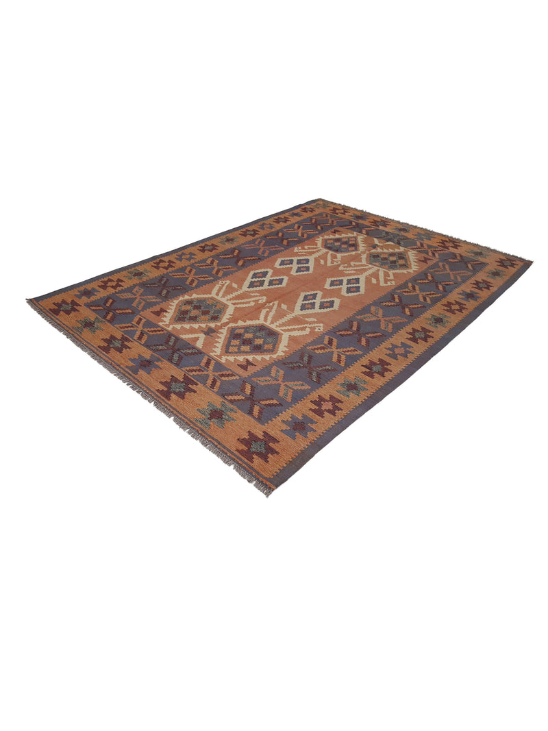 Aura Kilim 17178 Grey Pumpkin Kilim Hand Woven Rug