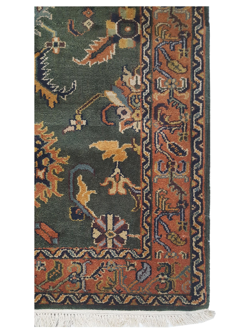 Pacific Ushak Wool Weft 17346 Green Rust Transitional Hand Knotted Rug