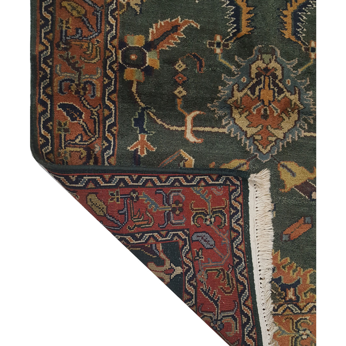 Pacific Ushak Wool Weft 17346 Green Rust Transitional Hand Knotted Rug
