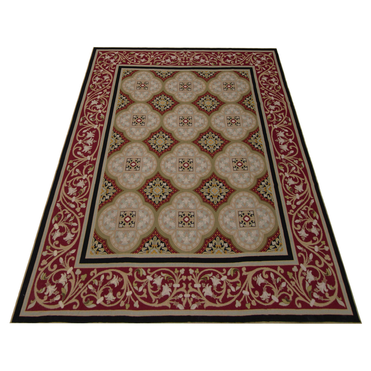 Pacific Needle Point 22836 Lt.Green Burgundy Traditional Needle Point Rug