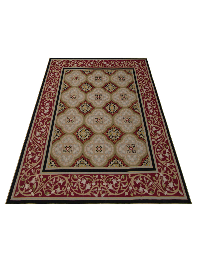 Pacific Needle Point 22836 Lt.Green Burgundy Traditional Needle Point Rug