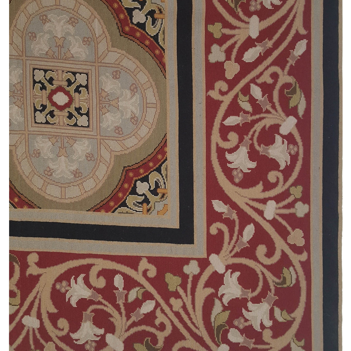 Pacific Needle Point 22836 Lt.Green Burgundy Traditional Needle Point Rug