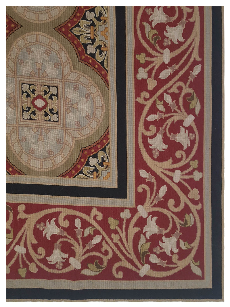 Pacific Needle Point 22836 Lt.Green Burgundy Traditional Needle Point Rug