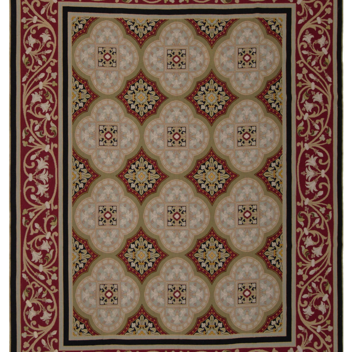 Pacific Needle Point  Lt.Green Burgundy Traditional