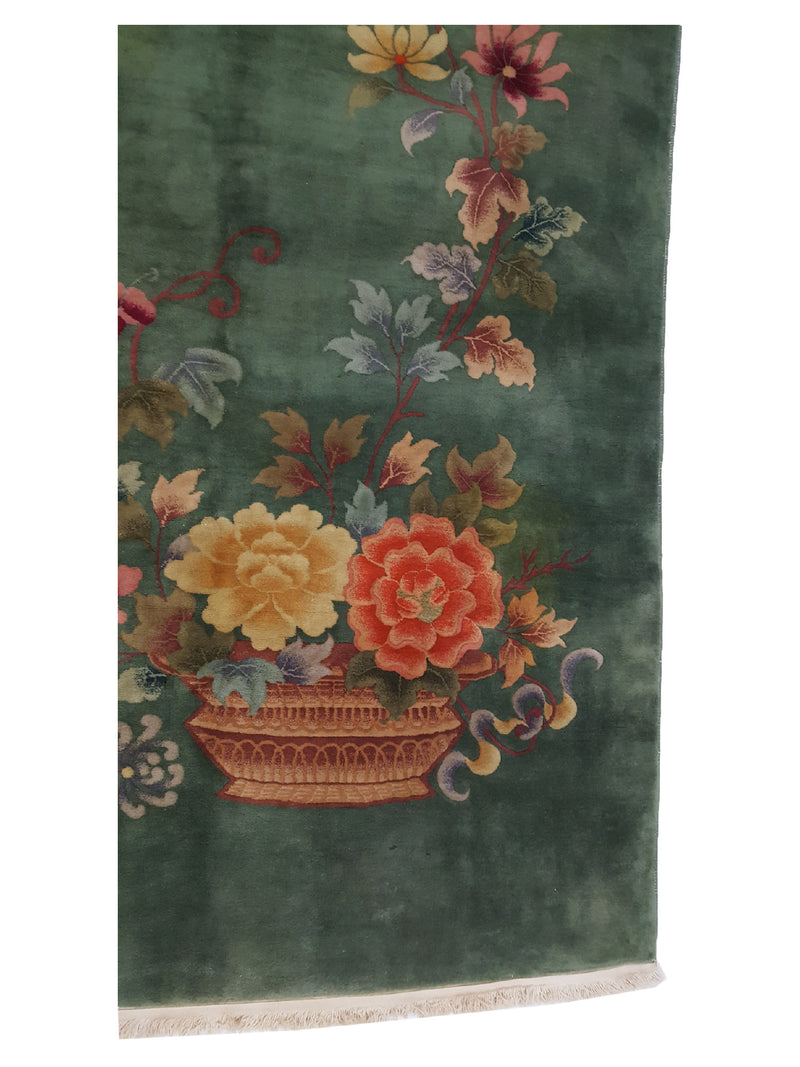 Pacific Art Deco 23048 Green Green Modern Hand Knotted Rug