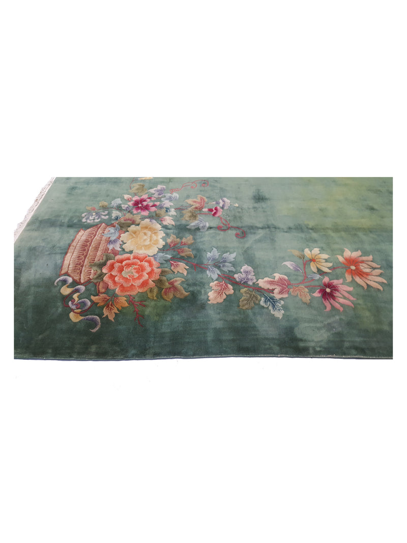 Pacific Art Deco 23048 Green Green Modern Hand Knotted Rug