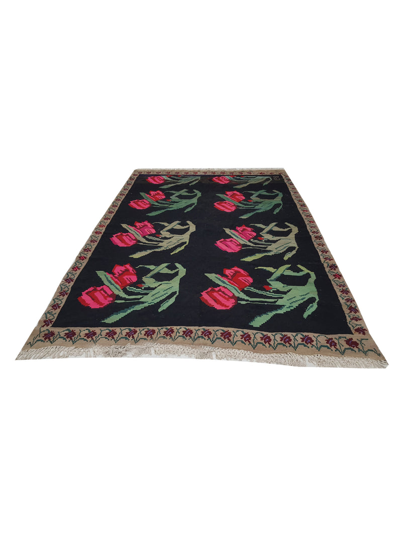 Pacific Besebrian 28964 Black Multi Kilim Hand Knotted Rug