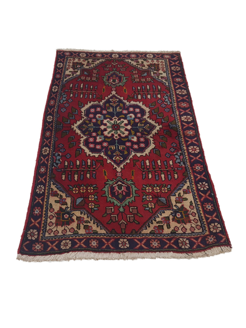 Pacific Hamadan 28977 Burgundy Navy Traditional Hand Knotted Rug