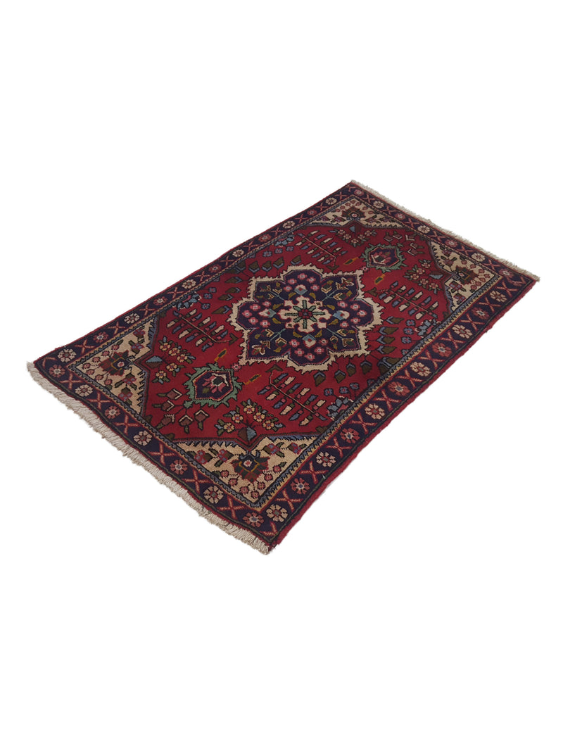 Pacific Hamadan 28977 Burgundy Navy Traditional Hand Knotted Rug
