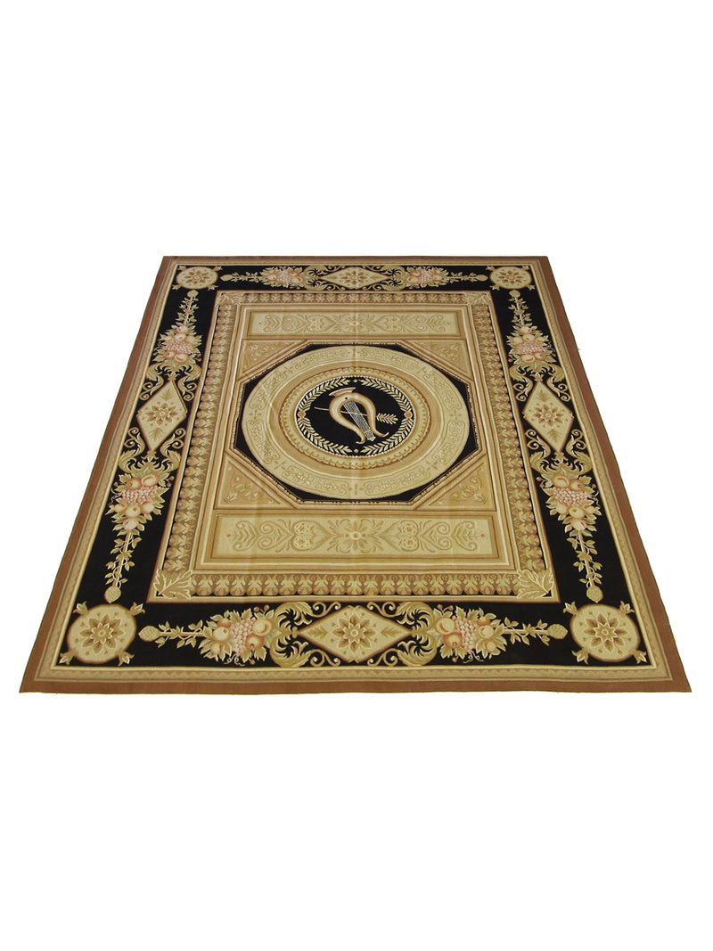 Pacific Aubusson 28980 Gold Black Traditional Hand Knotted Rug
