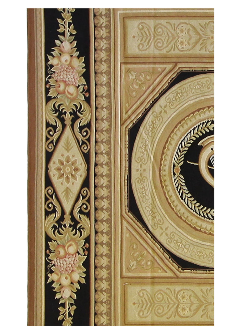 Pacific Aubusson 28980 Gold Black Traditional Hand Knotted Rug