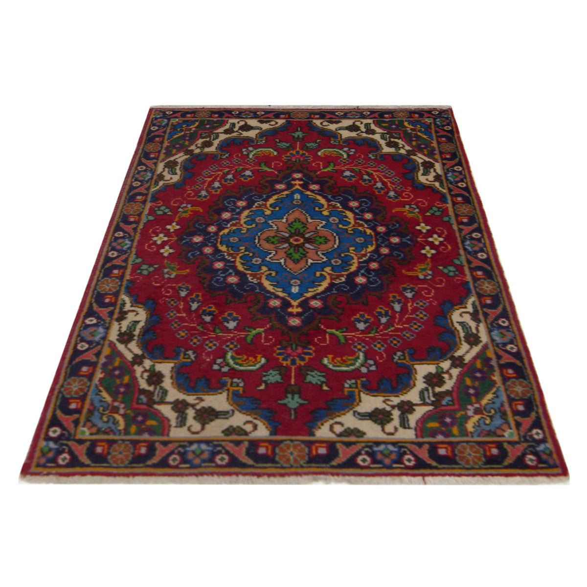 Pacific Hamadan 28985 Red Navy Traditional Hand Knotted Rug