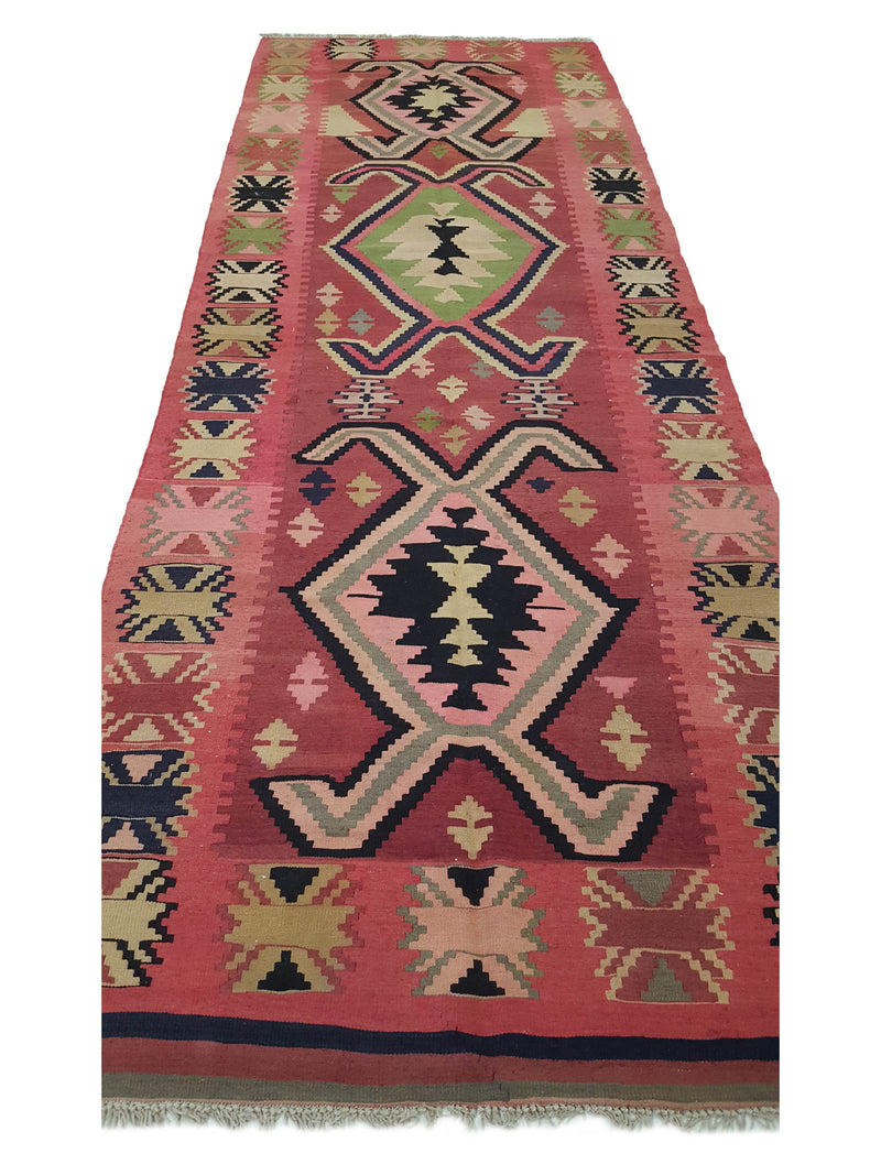 Aura Kilim 29849 Pink Green Kilim Hand Woven Rug