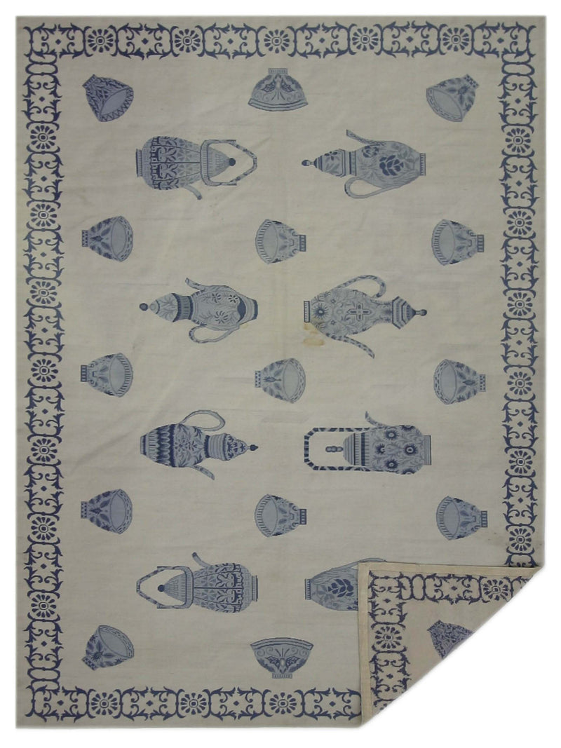 Pacific Needle Point 29863 Ivory Blue Tapestry Needle Point Rug