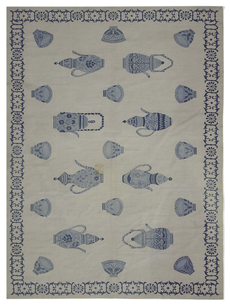 Pacific Needle Point  Ivory Blue Tapestry