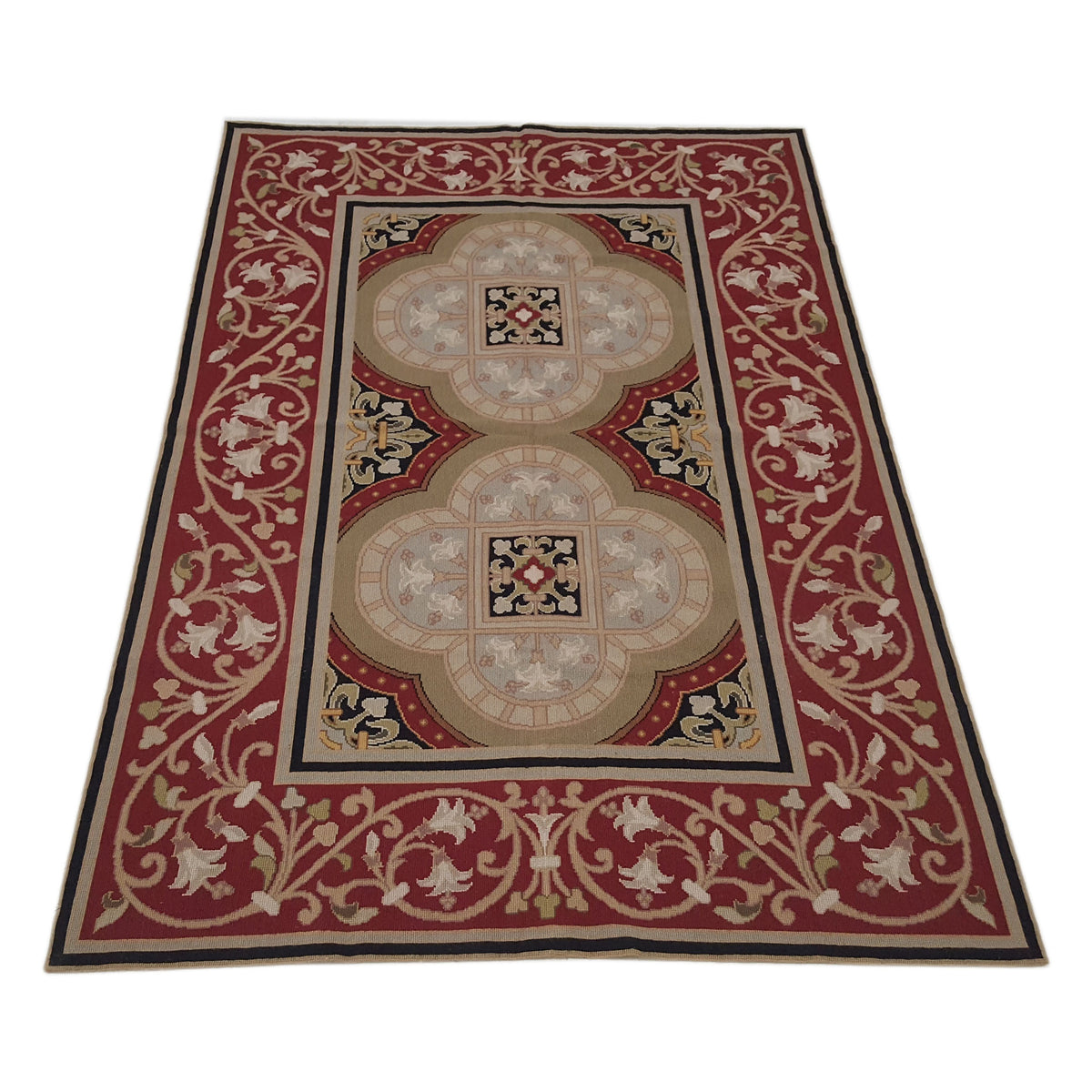 Pacific Needle Point 29922 Green Red Tapestry Needle Point Rug