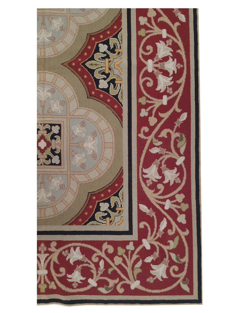 Pacific Needle Point 29922 Green Red Tapestry Needle Point Rug